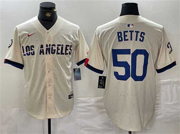 Men%27s Los Angeles Dodgers #50 Mookie Betts Cream Stitched Baseball Jersey->los angeles dodgers->MLB Jersey